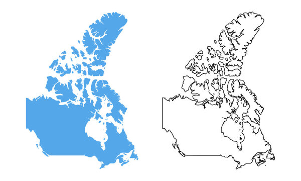 Canada country map. Map in various outline and blue silhouette styles	
