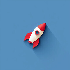 Red and White Rocket Launches Optimistically on Blue Background

