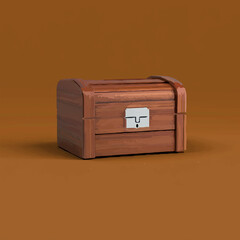 Small Wooden Box Sits Closed on Brown Backdrop

