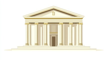 Fototapeta premium Cartoon rendering of white classical building with columns and triangular roof