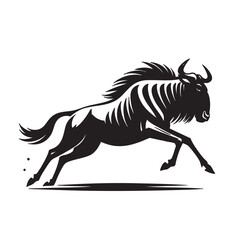 Majestic Wildebeest in Motion A Powerful Black and White Illustration