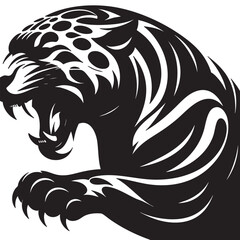 Majestic Roaring Jaguar A Powerful Black and White Vector Illustration