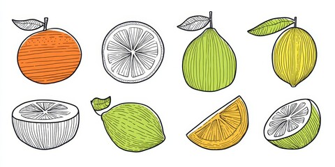 Artistic Vector Citrus Fruit Collection with Clear Outlines