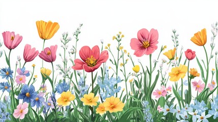 Fototapeta premium vector drawing, white background illustration, spring flowers, isolated, colored 