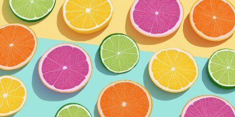 Pastel Background with Vibrant Sliced Citrus Fruits Illustration