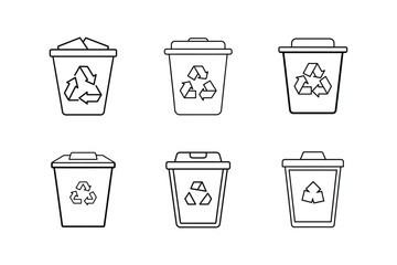 paper recycling bin icon line art vector illustration