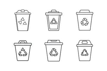 plastic recycling bin line art vector illustration