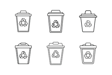 plastic recycling bin icon line art vector illustration