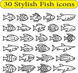 Stylish Fish icons set