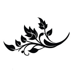 Elegant Floral Silhouette A Vector Illustration of a Curving Branch with Intricate Leaf Details, Perfect for Design Projects