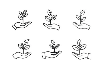 seedling in hand icon line art vector illustration