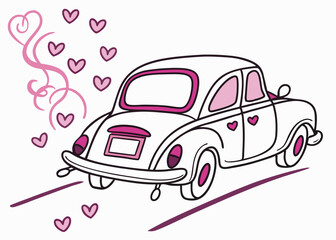 Just married car vector illustration honeymoon celebration wedding day design for print and web use
