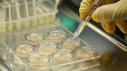 Stem cell research- nuclear transfer being carried out on several embryonic stem cells for cloning