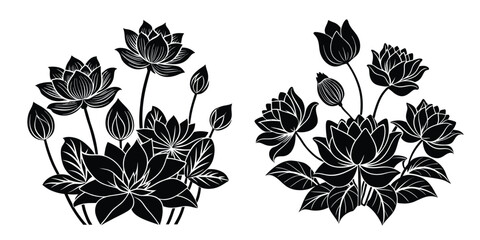 Black and white lotus flower vector illustration for design element and decoration template artwork graphic
