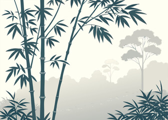 Bamboo forest illustration vector background zen asian japanese nature wallpaper design graphic drawing 
