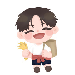 Cute chibi south east asia farmer with smile face illustration. PNG file.