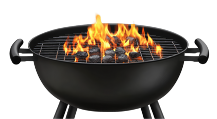 Black grill with burning charcoal