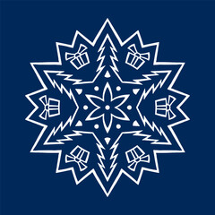 Snowflake on blue background 3. Decoration for New Year Christmas and winter holidays. Vector illustration