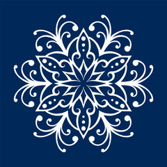 Snowflake on blue background 2. Decoration for New Year Christmas and winter holidays. Vector illustration