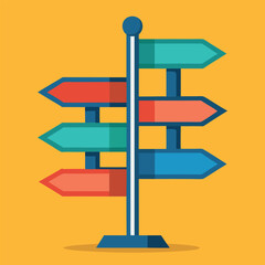 Colorful Directional Signpost with Multiple Arrows on a Yellow Background