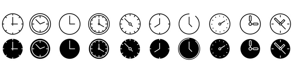 Time vector icon set. Clock Icons web Set. wall clock illustration sign collection. hour set of web icons. Day symbol for web and mobile app.