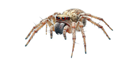 Fototapeta premium Jumping spider on transparent background showing fangs and red eyes