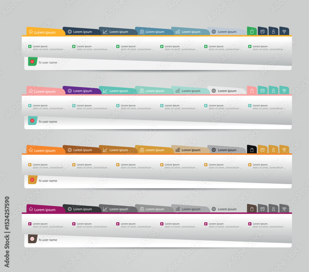 Poster web site design navigation template elements with colorful set. modern minimal menu bar. vector illu