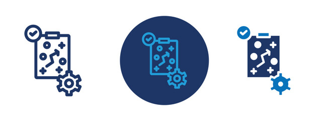 Set of 5 pixel perfect colored Strategic planning icon with 1 unexpanded, 1 silhouette, Chess piece and diagram icon to show strategic business planning.