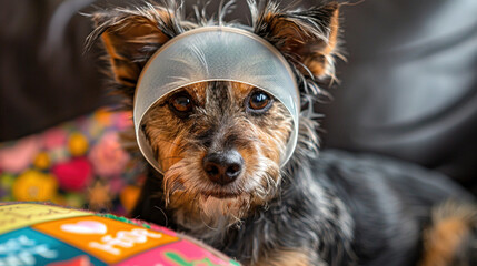 Sympathetic Pet with Cone of Shame and Get-Well-Soon Card