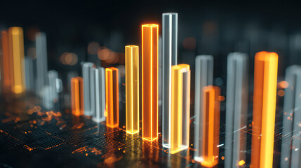 Obraz premium Glowing bar chart, financial data, investment analysis
