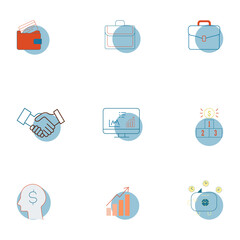 Business and Finance Icon Set – Flat Line Style, Corporate Strategy, Investment
