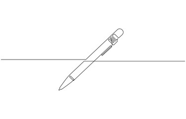 Continuous one line drawing of  Continuous one line drawing writing pen isolated minimalist linear  pen. Vintage pen Isolated background. Vector illustration.