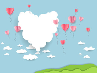 Heart balloons in a sky