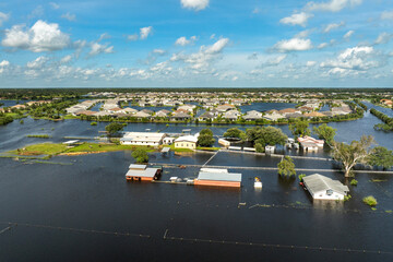 Hurricane Debby tropical rainstorm flooded farm homes in suburban area in Sarasota, Florida....