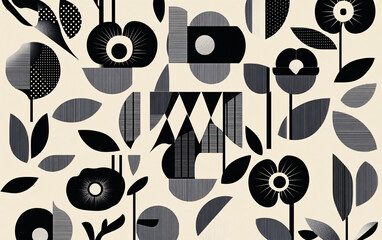 Abstract Floral Monochrome Pattern.