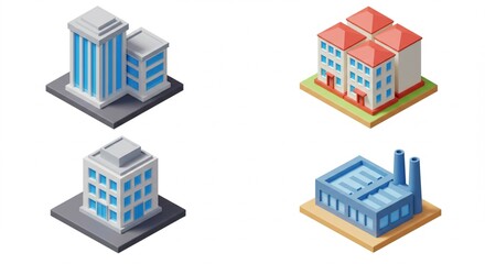 Fototapeta premium 4 icon building 3D isometric on white isolated