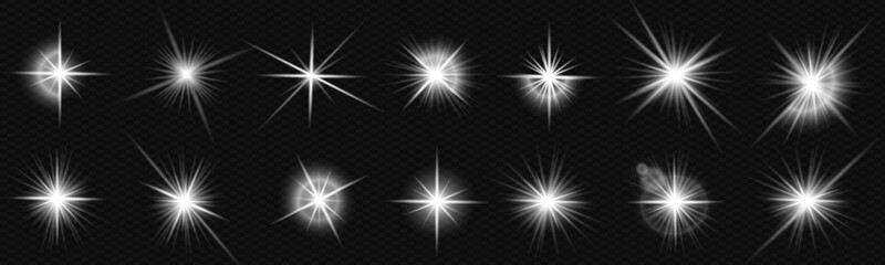 set of luminous light flashes with sparkles, lens flares, explosions and glitter effects. Includes sun glare, sparkle lines and shining stars, perfect for creating abstract lighting effects and banner