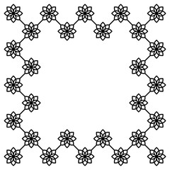 Black frame with flowers isolated on white. Vector square frame. Frame for text, certificate, pictures, photo, diploma. Element for design