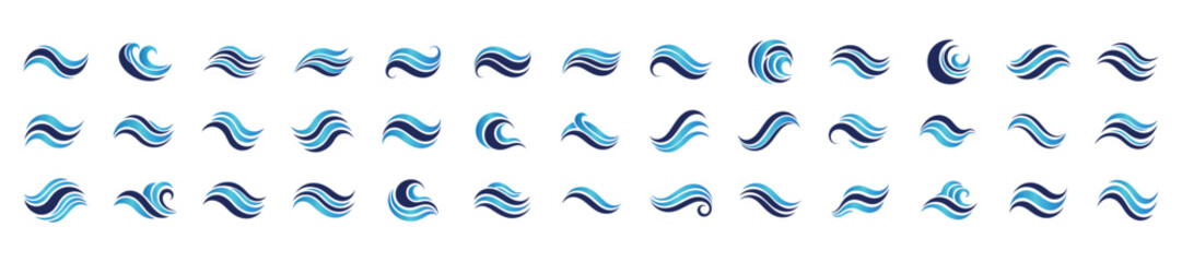 Wave logo vector set. Water icon templates. Abstract sea, ocean surges in circle. Nature blue liquid concept design.