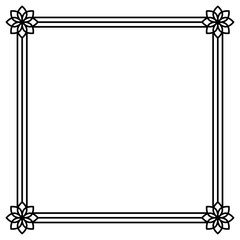 Black frame with flowers isolated on white. Vector square frame. Frame for text, certificate, pictures, photo, diploma. Element for design