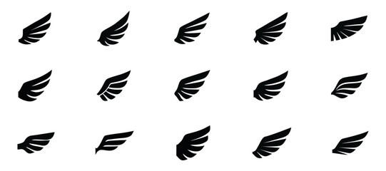 Set of black wings icons. Wings badges. Collection wings badges. Vector illustration.