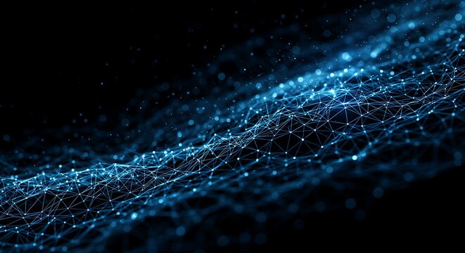 Abstract Blue Network Mesh Digital Connectivity Visualization