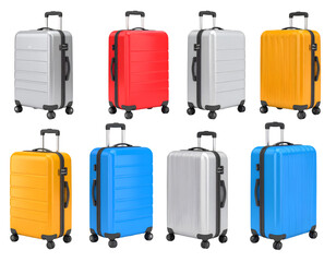 Colorful Suitcases Roll Smoothly on Transparent Background