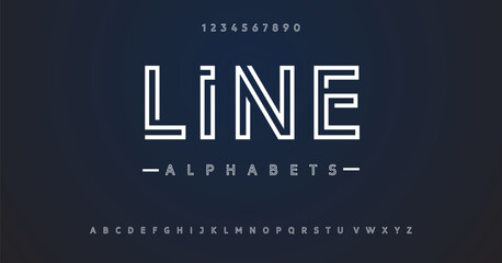 Double line monogram alphabet and tech fonts. Lines font regular uppercase and lowercase. Vector illustration.	