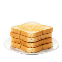 Stack of toast slices on plate on transparent background