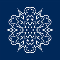 Snowflake on blue background 8. Decoration for New Year Christmas and winter holidays. Vector illustration