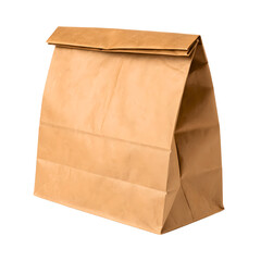 Brown paper lunch bag isolated on transparent background
