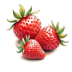 Colorful illustration of Strawberries with green leaves in sketch style on white background