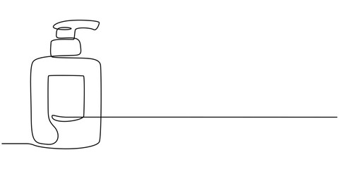 Disinfectant Spray Continuous Line Editable Stroke Icon, Line Drawing of Simple Bottle on White Background, 