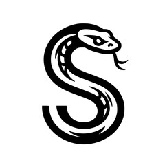 Naklejka premium Black and white snake letter s logo design